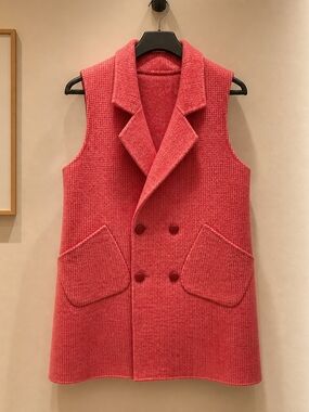 Sleeveless Double-Breasted Wool Blend Vest in Coral Red